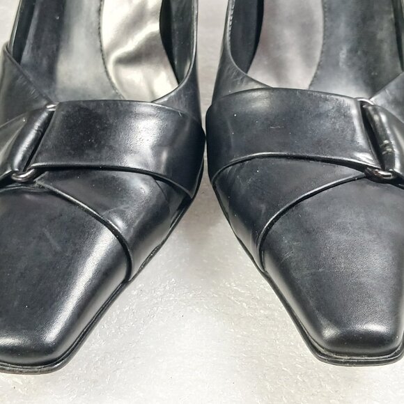 Antonio Melani Vero Cuoio Black Leather Pumps 4" Heel Made in Italy Size 8.5 VG - Picture 8 of 14